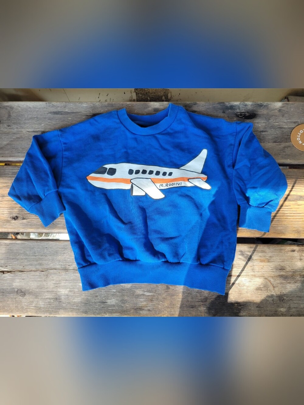 MINI RODINI SZ 1.5-3Y VGUC BRIGHT BLUE WHITE PLANE print loose fit Sweatshirt
